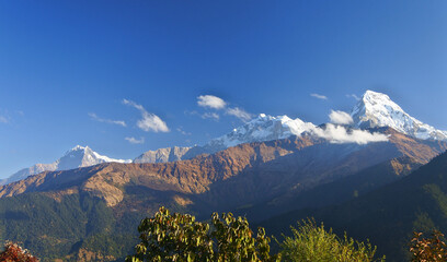 Himalayan mountain range seen from Poon Hill Lookout.
