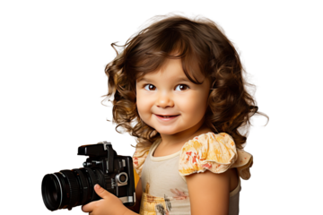 infant innocent isolated joyful life looking lovely male nice paparazzi photographer playful positive pretty small portrait photographing little children funny shot Baby girl holding photo camera