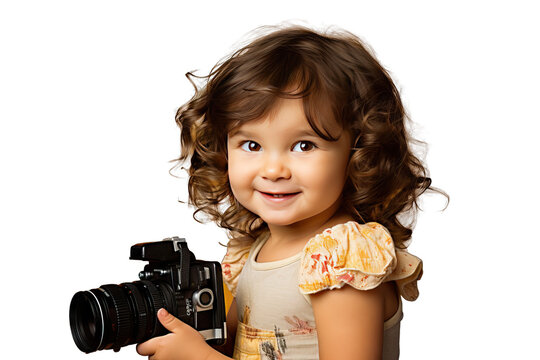 infant innocent isolated joyful life looking lovely male nice paparazzi photographer playful positive pretty small portrait photographing little children funny shot Baby girl holding photo camera