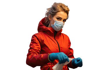 sold science sick people safety respiratory quarantine panic pneumonia cart pandemic prevention glove face medicals protection A woman wears medical protective gloves mask while shopping groceries
