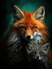 Obraz premium Fine art two foxes artwork generatieve ai