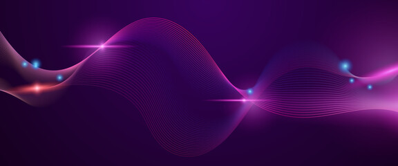 Purple violet vector abstract futuristic modern technology neon background with line. Technology modern business wave line banner background