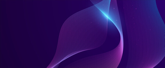 Purple violet and blue vector tech modern futuristic with line in glowing background. Abstract background with flowing particles. Digital future technology concept. Vector illustration.
