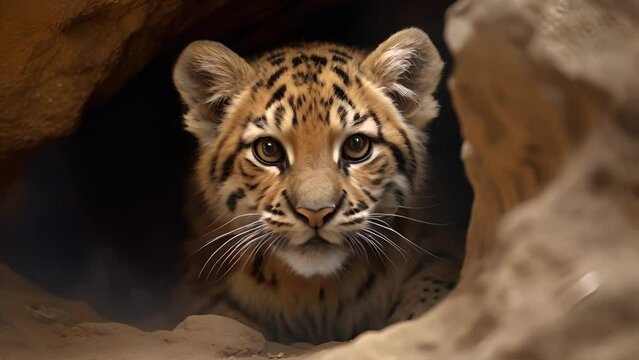 A sabertoothed tiger peered out of its cave its piercing eyes scanning the horizon for potential danger..