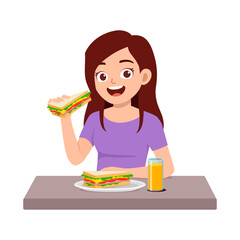young adult eat sandwich and feel happy