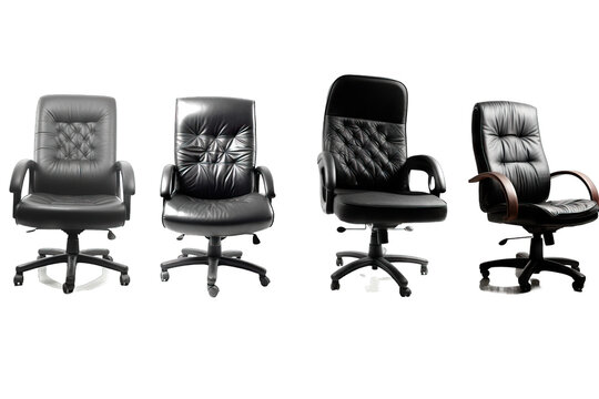 adjustable background manager furniture collection side front new modern armchair executive wide collage business empty object chair Assorted set black leather office chairs isolated white