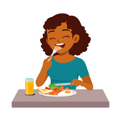 young adult eat sausage egg and toast bread