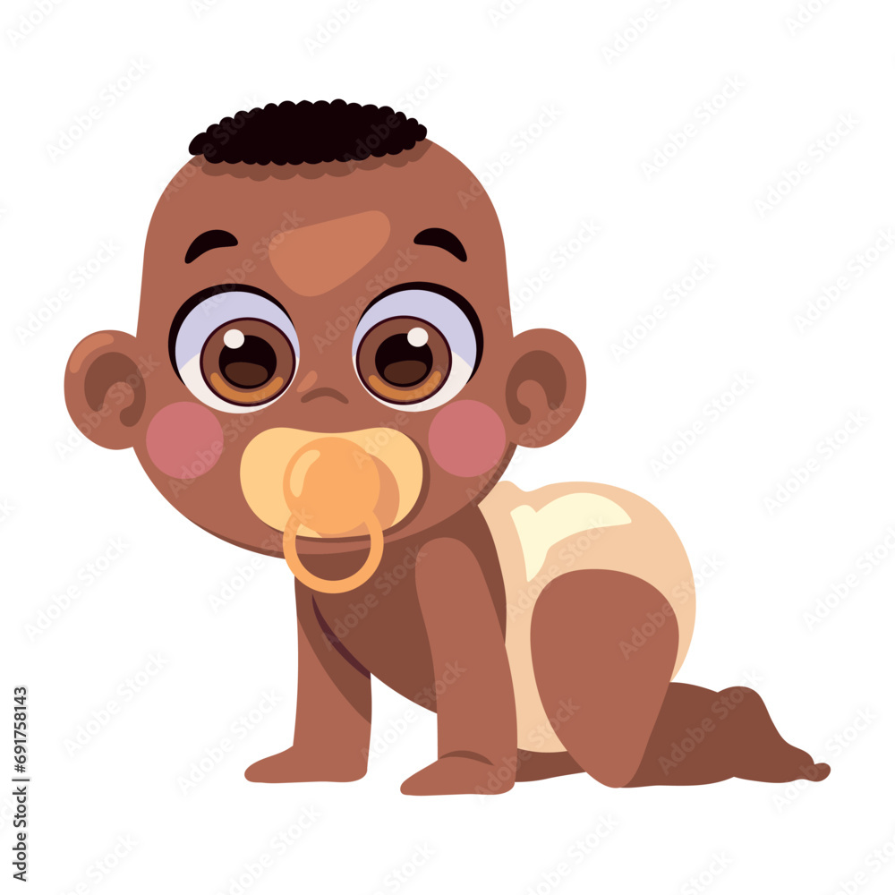 Poster baby boy with pacifier crawling