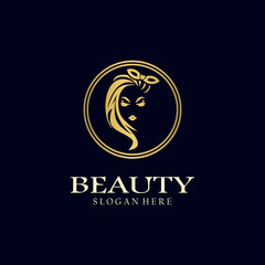 Women's hair salon with modern gold logo design. Premium Vector beauty logo.