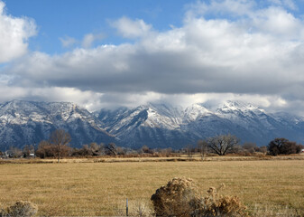 landscape in the mountains, Rural snowfall, field and mountain snow, winter snow, spring snowfall, a country snowfall 