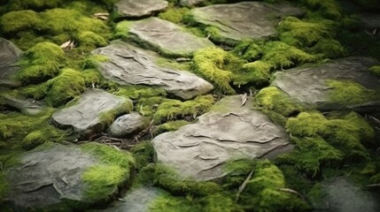 Naklejka na ściany i meble Mossy stone path, natural textured background