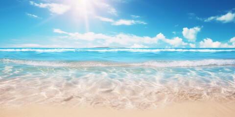 Beautiful beach under the blue sky, sunny day at the beach, Generative AI