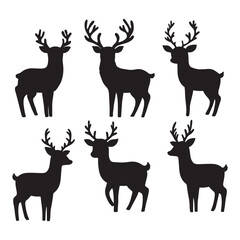set of  deer on the white background. deer silhouettes. Vector EPS 10.