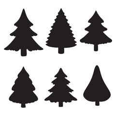 Isolated Pine on the white background. Pine silhouettes. Christmas elements. Vector illustration. Design, packaging, wallpaper.