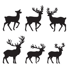 Naklejka premium set of deer on the white background. deer silhouettes. Vector EPS 10.