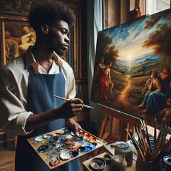 artist painting a picture - obrazy, fototapety, plakaty