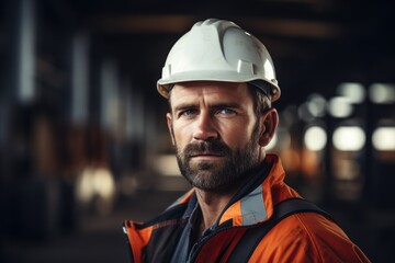 Portrait of Handsome construction worker. Generative AI.