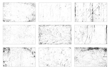 Set of Black Grainy Texture Isolated on White Background. Dust Overlay Textured. Dark Rough Noise Particles. Digitally Generated Image. Vector Design Elements, Illustration