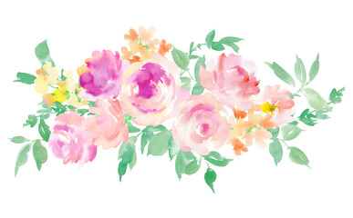  水彩で描いたピンクのバラのブーケイラスト