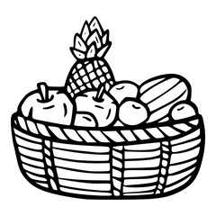 Fototapeta premium basket with fruits and berries hand drawn oultine illustration