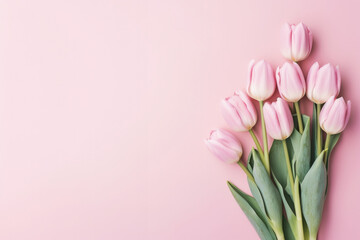 bouquet of pink tulips in a pink background 