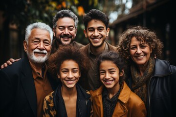 Obraz premium Loving multi-generation family with grandparents, parents, and children enjoying a day in the park, Generative AI