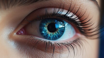 Eye macro image. Woman's blue eye closeup. AI Generated