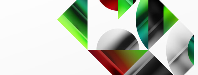 Elegant minimalist background with color metallic circles and triangles, creating harmonious composition of geometric shapes for wallpaper, banner, background, landing page