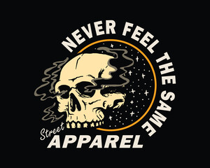 Skull vector illustration With slogan artwork, retro and trendy graphic design for fashion wear, street wear, clothing line, apparel and urban style t shirt design, hoodies, etc.