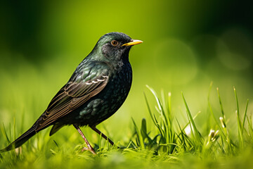 blackbird on the grass