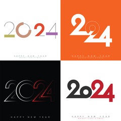 Obraz premium Modern Happy New Year 2024 design set. Greeting concept for 2024 new year celebration. Vector