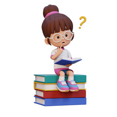 3D girl character get confused when reading a book