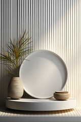 Stone white podium for display product. Background for cosmetic product, generated AI