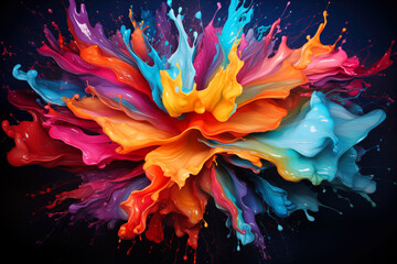 Fototapeta na wymiar Colorful splashing paint on a dark background