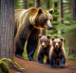 brown bear with cubs