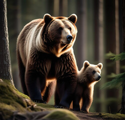 brown bear with cub
