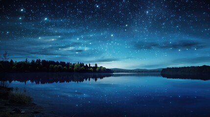 Starry sky over the beautiful lake at night. Moonlight, constellation, water. Galaxy. Nature and...