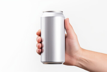 hand holding aluminum bottle, white background. Ai generated Images - Powered by Adobe