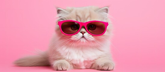 Scottish cat wearing pink glasses