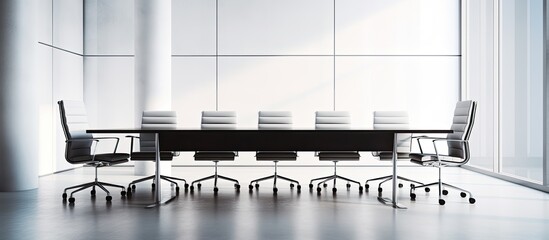 Modern meeting room equipped with conference table and seating. - obrazy, fototapety, plakaty