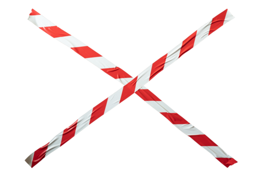 X shape made from red and white barricade tape