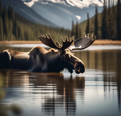 Moose in a river