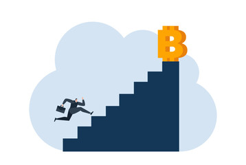 businessman with bitcoin digital money coin currency flat illustration