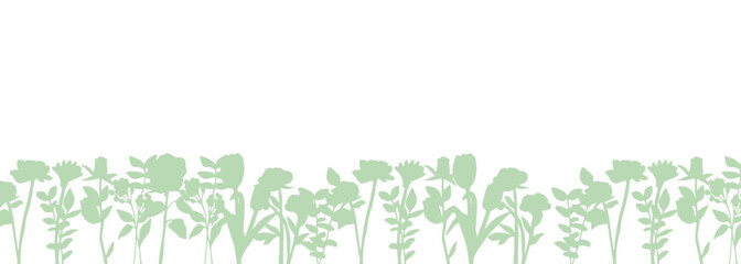 Obraz premium 手書きの草木イラストベクター素材セット。植物の線画セット。葉っぱと花のナチュラル背景。Hand drawn plants and trees illustration vector material set. Line drawing set of plants. Natural background of leaves and flowers.