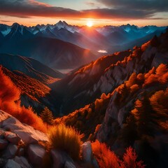 nice landscape with mountains and clouds at sunset time