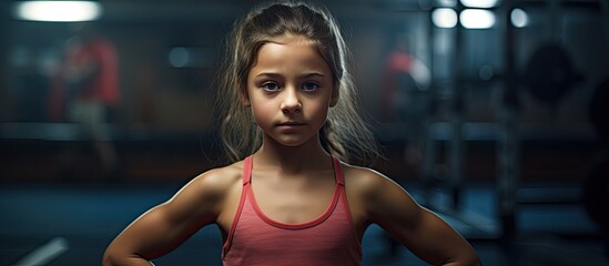 Little female athlete attending the gym for training.