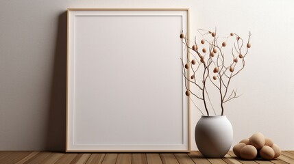 3D Mockup poster empty Blank Frame, hanging on a nature-inspired abstract background with stones,...