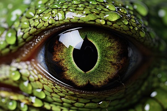 green reptile&rsquo;s eye and surrounding scales