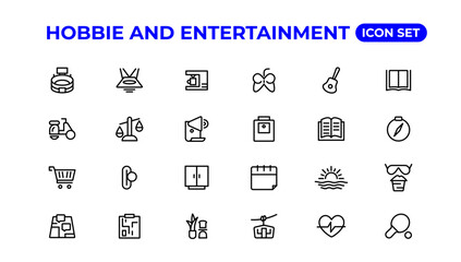 Set of outline hobbies and entertainment icons.Thin outline icons pack.