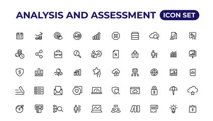 Analysis and assessment line icons collection.Thin outline icons pack.